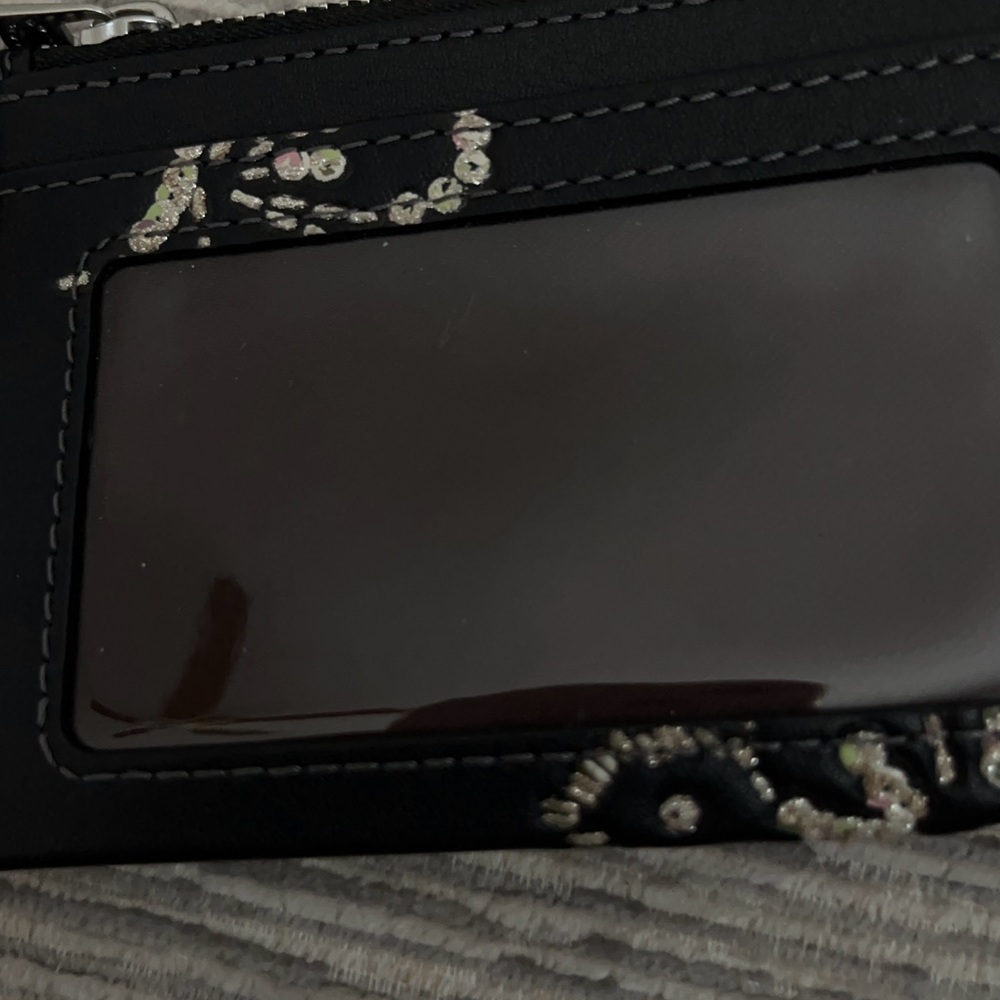 Coach Black Leather Card Case Keyring with Sequin Butterfly Accent - Picture 5 of 8